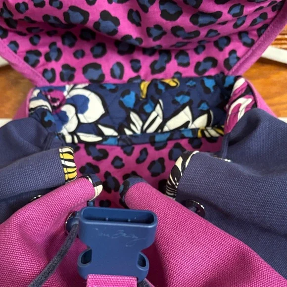 Vibrant Vera Bradley Pink and Navy Blue Backpack - Picture 3 of 10